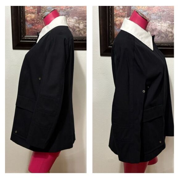 Escada Black Full Zip Lined Jacket White Removable Collar Sz 44/US Lg 12 Stretch - Picture 2 of 16